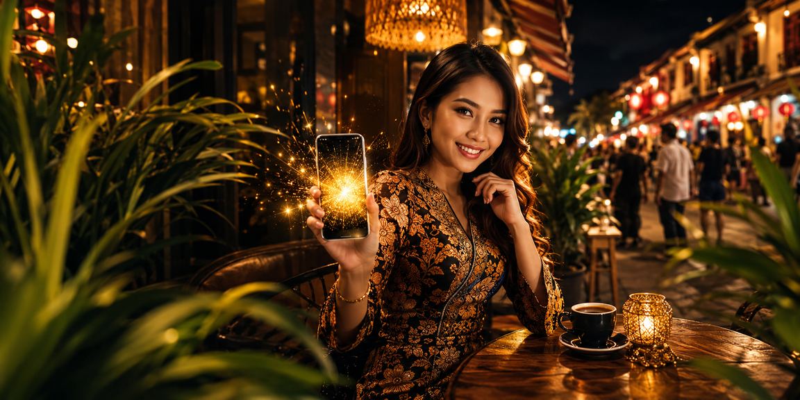 Pemain Melaka akses halaman promosi judifree melalui telefon pintar dengan tema batik